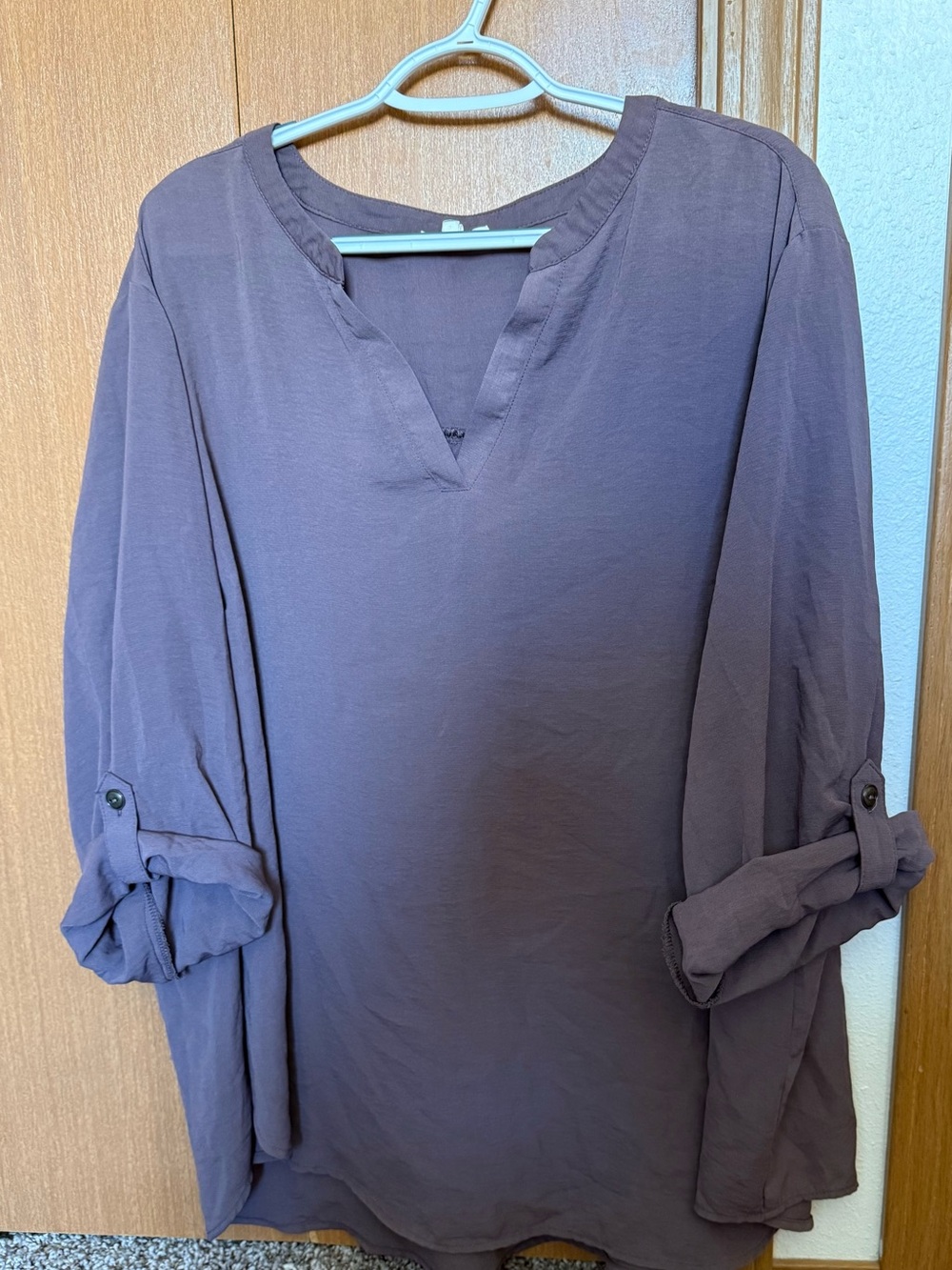 Maurices Plum V-Neck Roll-Tab Tunic - Picture 1 of 4
